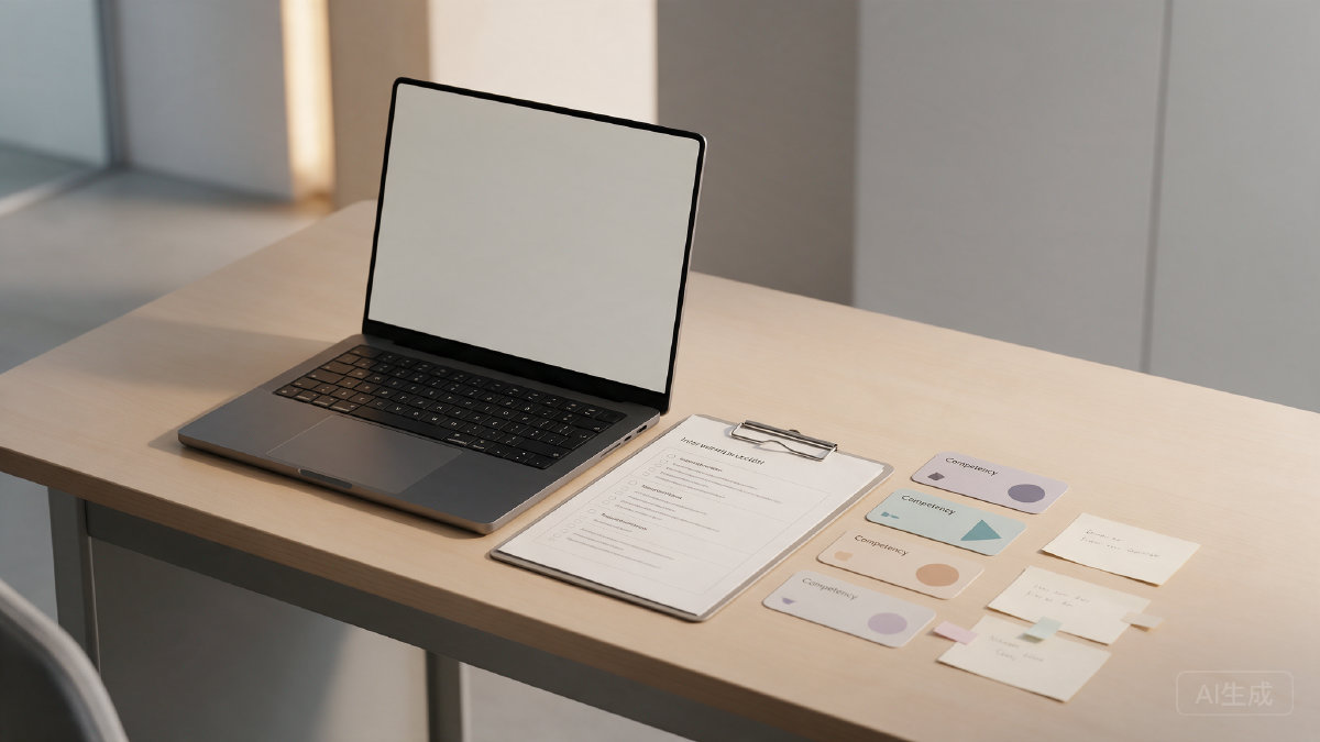 Hiring manager checklist and evidence cards arranged for a structured interview